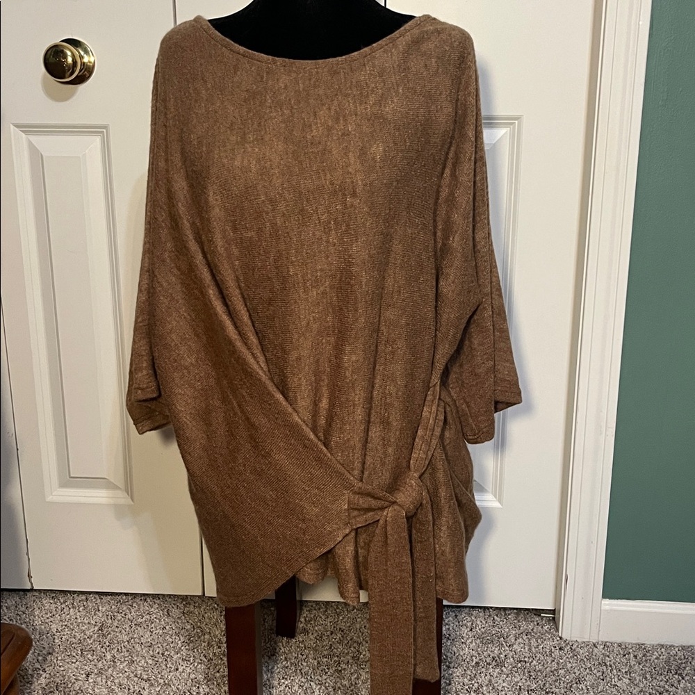 Gilli Angora Blend Brown Side Tie Waist Knit Tunic Dolman Sleeves NWOT M